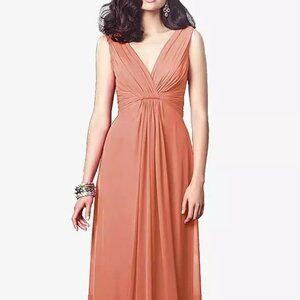 Dessy TH031..Draped V-Neck Shirred Chiffon Maxi Dress...Terracotta...Size 12